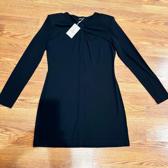 Anine Bing Black classic long sleeve Amaya Keyhole Minidress size Large - Picture 10 of 11